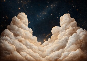 Wall Mural - two clouds in the sky with stars in the background. the clouds are white and fluffy. the stars are s
