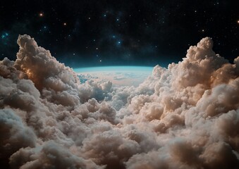 Wall Mural - a cloudy sky with a planet in the middle. the clouds are white and the sky is dark
