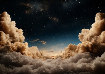 Wall Mural - the sky is filled with clouds and stars. the clouds are white and the stars are twinkling
