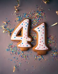 Decorated cookie, number 41, image for birthday or anniversary celebration