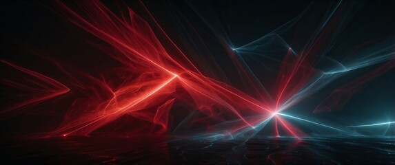 Fototapete - A red and blue light show with a blue line in the middle. The red line is on the left side of the image