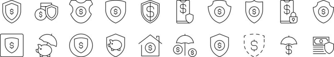 Poster - Money by Shield Outline Picture Collection. Editable Stroke. Perfect for Infographics, Articles, Books, Flyers, Banners