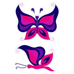 Butterfly with open wings and closed wings. Vector illustration isolated on white background.