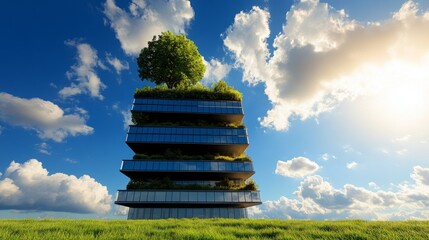 Green Building Architecture With Sky And Clouds