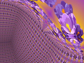 Poster - Floral spring background with violet crocuses and effect of space and infinity - abstract computer graphic. Topics: pattern, wallpaper, spring, blooming, abstract, graphics