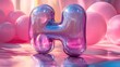 © Z.I.M - A glossy, colorful letter 'H' surrounded by soft pink balloons.