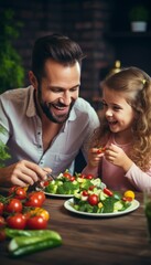 Joyful family gathering around the dining table sharing a delicious meal together