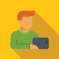 Poster - Young man is holding a smartphone, possibly using a mobile app, in this flat design illustration