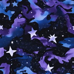Wall Mural - mystical galaxy camouflage pattern with stars and nebula motifs