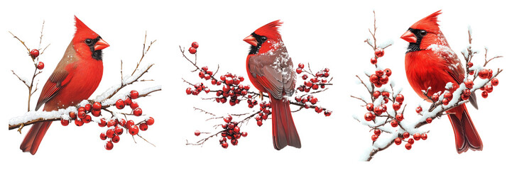 Red cardinal bird isolated on transparent PNG background perfect for nature illustrations or seasonal decor