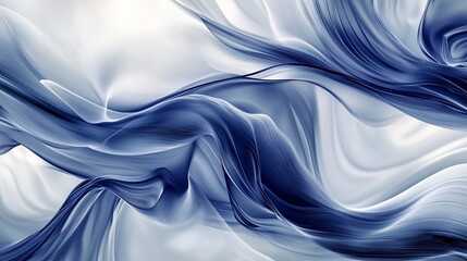 Poster - Elegant blue and white fabric flows gracefully in an abstract pattern, creating a serene atmosphere in contemporary design