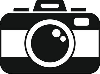 Poster - This minimalistic black and white icon represents a digital camera, symbolizing photography and image capturing