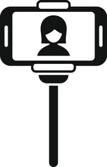 Poster - simple vector icon of a woman taking a selfie with her smartphone on a monopod