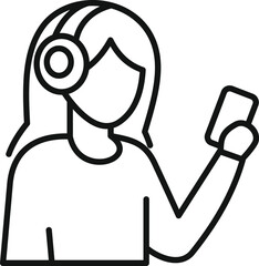 Poster - young woman is wearing headphones and holding a smartphone, enjoying music or a podcast