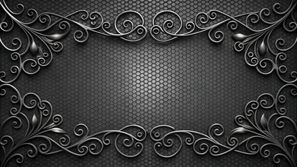 Fototapete - Intricate Black Metal Floral Design On Textured Metal Background