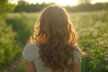 Canvas Print - A woman stands alone in a vast field of tall grass, possibly contemplating or lost