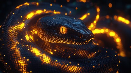 Poster - A close-up of a snake's head showing its glowing eyes
