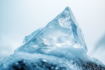 Poster - A single piece of ice sits atop a rocky outcropping, with rugged terrain in the background