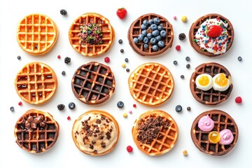 Canvas Print - A selection of waffles with various toppings, perfect for a food or breakfast scene