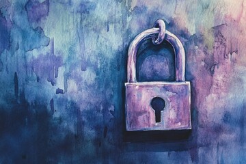 Poster - A metal padlock attached to a brick wall