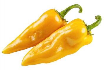 Poster - Two yellow peppers sit on a clean white surface