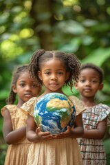Poster - Group of kids holding a globe, a symbol of unity and knowledge