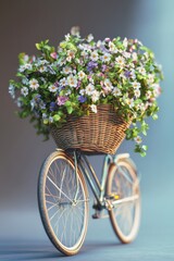 Sticker - A bike with a wicker basket filled with colorful flowers