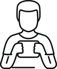 Poster - line drawing of a young man holding a portable gaming console, enjoying his favorite hobby