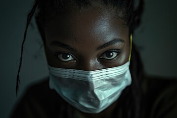 Canvas Print - A close-up shot of a person wearing a face mask, possibly for medical or protective purposes