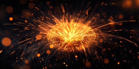 Poster - A close-up view of a firework exploding in the darkness, ideal for use in scenes where a bright flash is needed