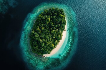 Aufkleber - A small island surrounded by blue water and greenery, perfect for use as a background or to represent isolation or tranquility