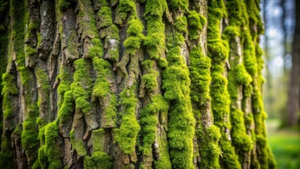 Poster - A Close-Up View of a Tree Trunk Covered in Lush Green Moss, A Natural Textured Background