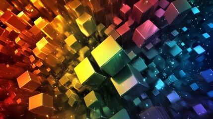 Wall Mural - Colorful 3D cubes floating through space create a vibrant abstract background with depth and dimension during a digital art exploration