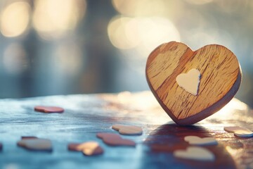 Poster - A wooden heart with a cutout, ideal for use in educational or promotional settings
