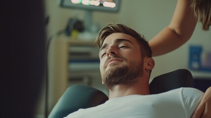 Poster - A person resting in a chair with eyes shut