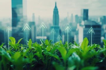 Poster - Urban landscape with arrows pointing different ways, suitable for navigation or communication concepts