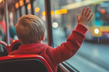 Poster - A young child sitting on a bus gazing out the window, capturing life's moments