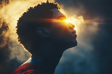 Sticker - A person looking up at the sun with their eyes closed, capturing the moment of serenity and connection to nature