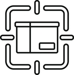 Poster - Simple vector icon of a cardboard box inside a frame with lines extending from each corner