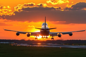 Poster - Airplane departing from airport runway