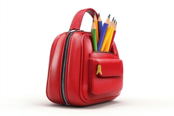 Poster - A red purse filled with colorful pencils, perfect for creative projects or office supply