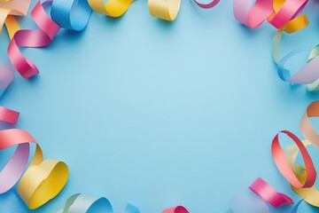 Leinwandbilder - A colorful and vibrant image featuring a circle of paper streamers on a bright blue background, perfect for party decorations or creative projects