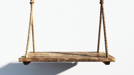 Canvas Print - A wooden swing hangs from a white wall, perfect for indoor or outdoor use