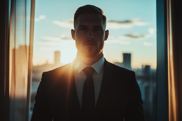 Aufkleber - A person wearing a suit stands in front of a window, looking out