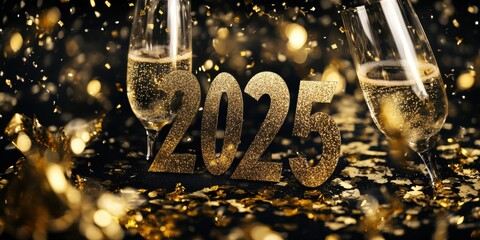 Happy begining New Year Celebration start 2025 Sparkles Banner, With colorful number illustrations