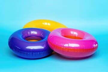 Poster - Inflatable swimming rings floating on a blue background