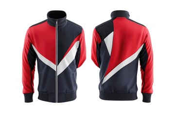 Poster - A close-up of a jacket featuring a bold design in red and blue with white and black accents