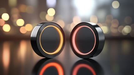 Poster - Two speakers placed on a table surface