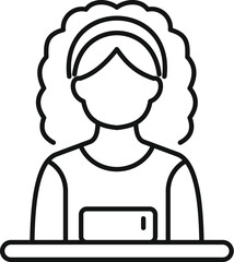 Poster - line icon of a young woman cashier waiting at the cash desk holding a pos terminal