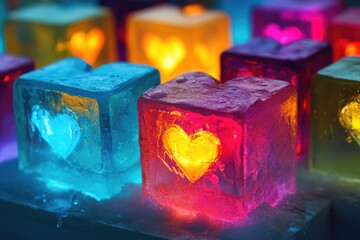 Poster - A group of heart-shaped ice cubes on a white background